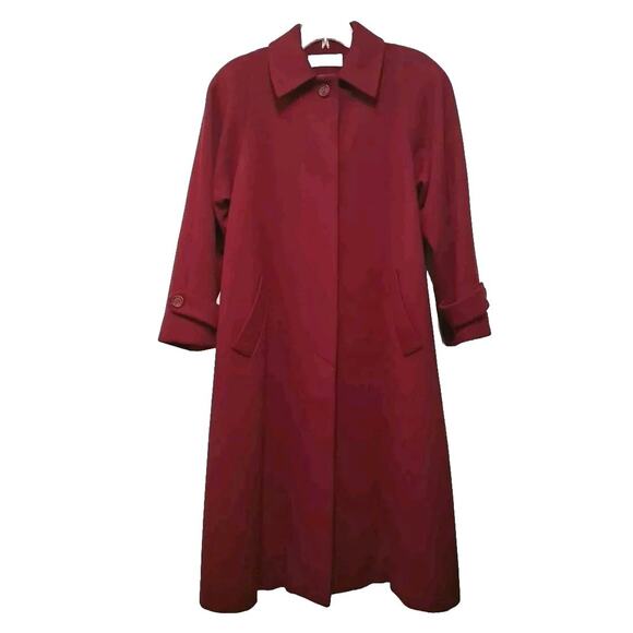 VTG Jones NY Long Trench Coat Womens PL Red 100% Wool Rory Gilmore Girls 90s - Picture 1 of 16